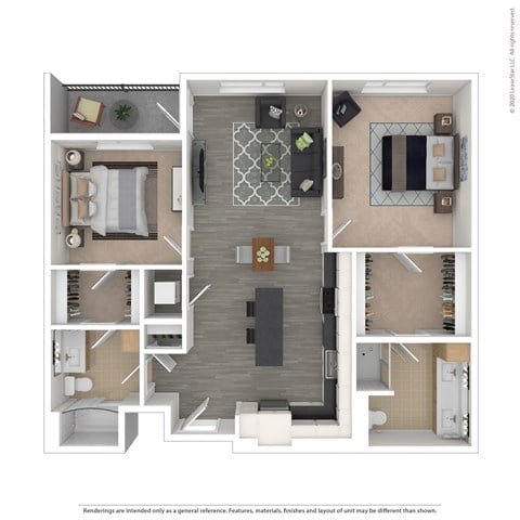Floor plan for 2 beds, 2 baths, 1014 sqft